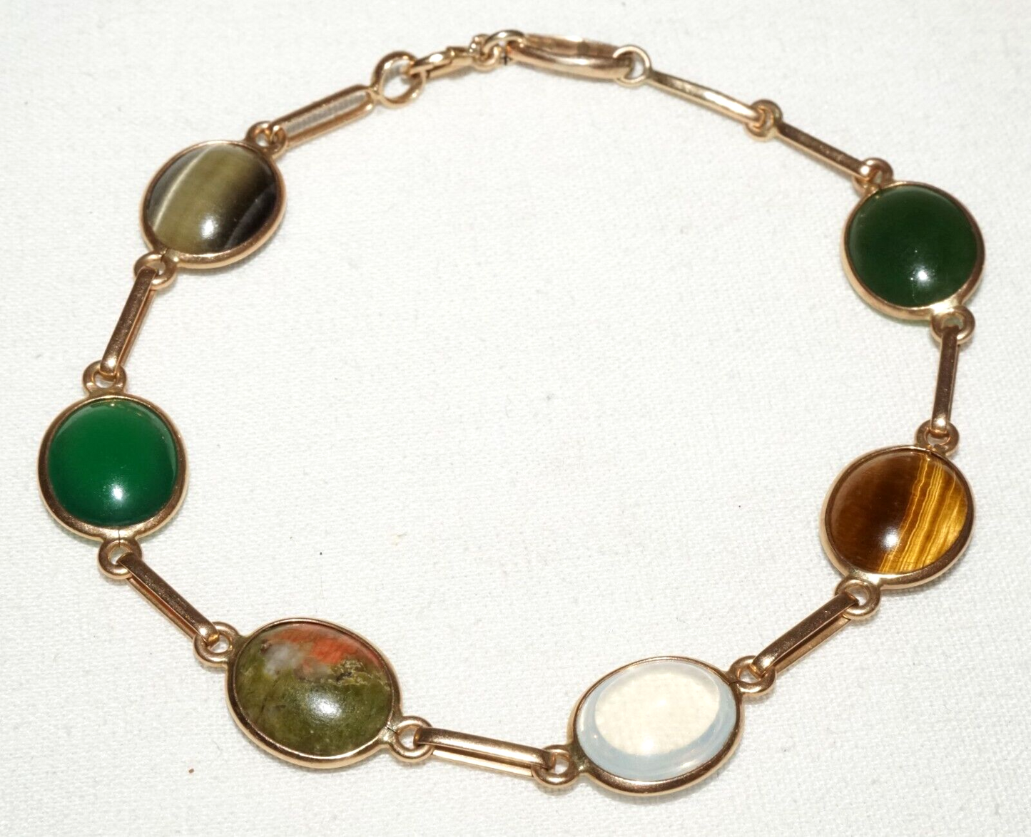 Vintage UK 9k Yellow Gold Link Bracelet w. 6x Gemstone Accents (KoS) L15