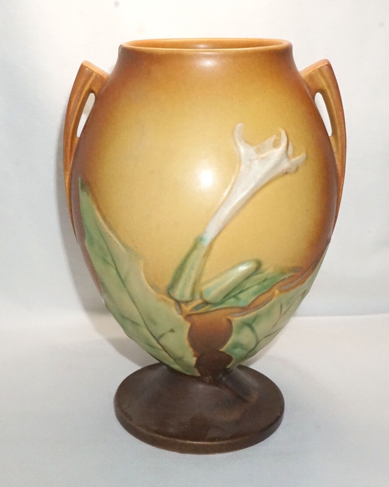 Vtg Roseville Thornapple Pottery Vase Pumpkin Orange Brown 2 Handle 820-9 (NeW)