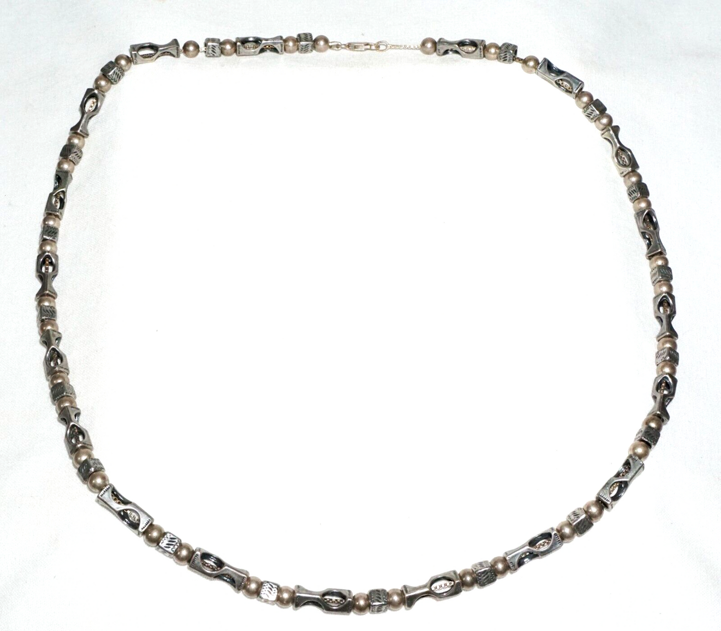 Vintage Mexican Modernist Rectangular & Ball Design Bead Necklace 20" (---)