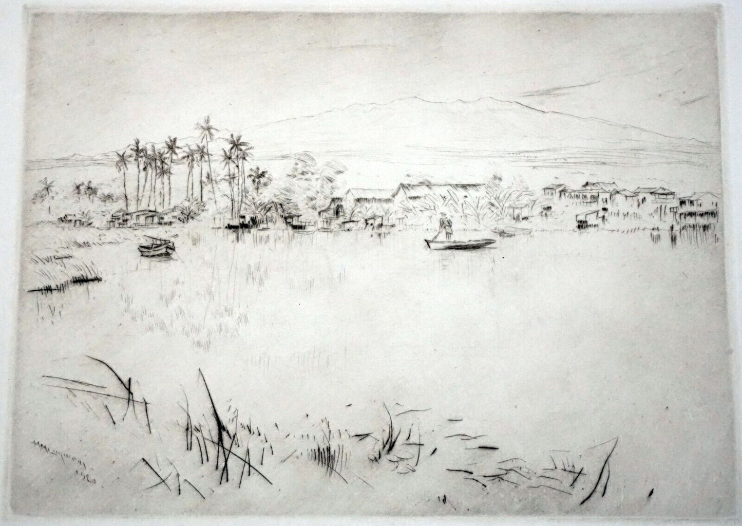 1920 Hawaii Etching Print "Wailoa River, Hilo" Huc M. Luquiens (1881-1961) (FeL)