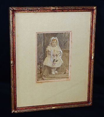 19CT American Framed Baby Girl in a Dress Photo with Hand Painted Details (Tam)