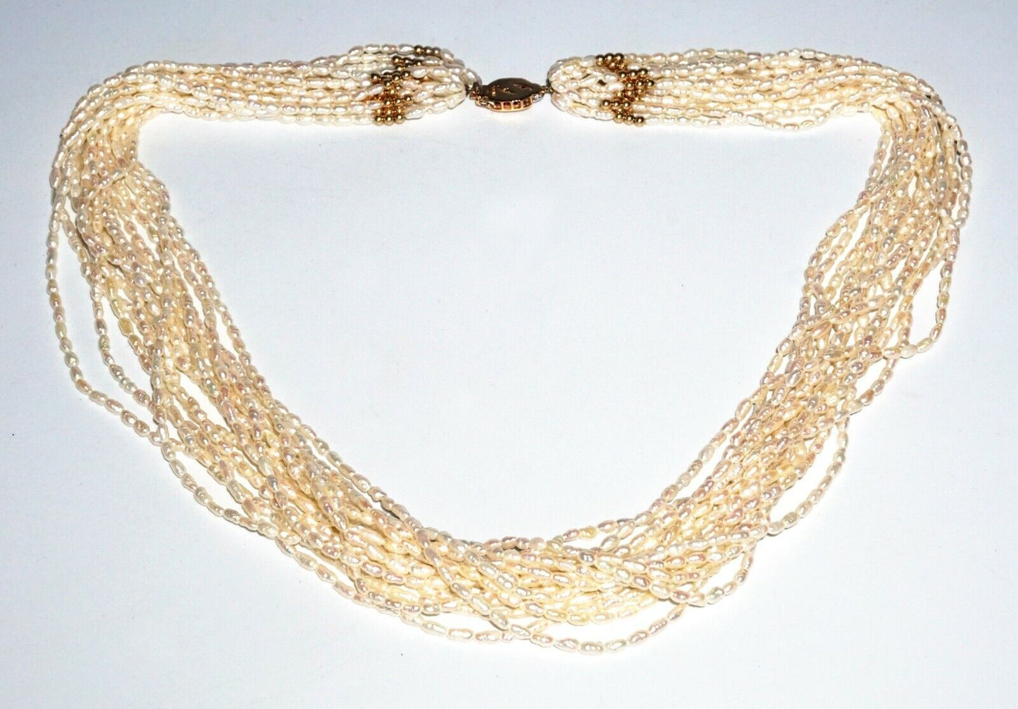 Vintage 15x Strand Freshwater Pearl Necklace 14k Y.G. Spinel Diamond Clasp (SaR)