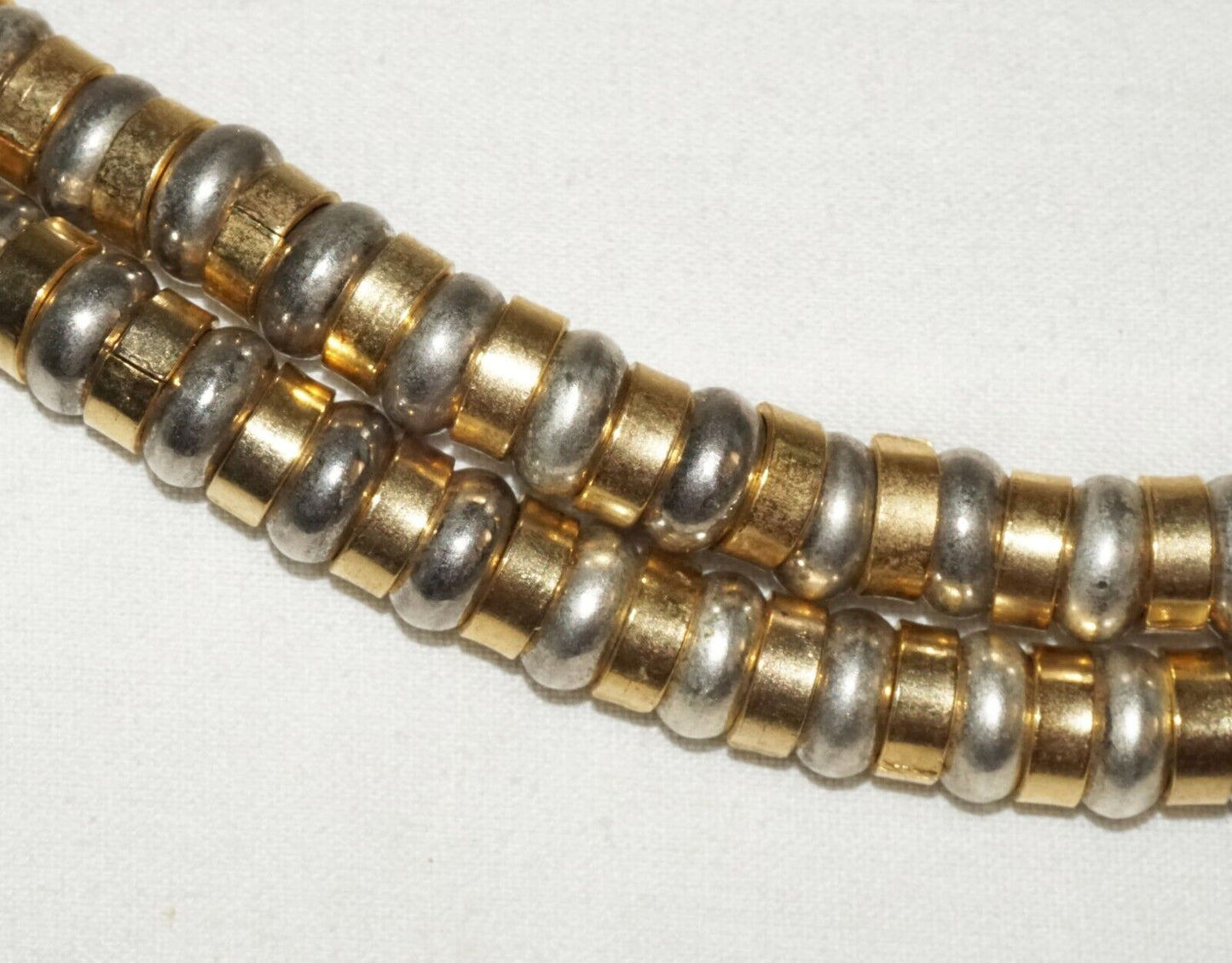 Vintage Fashion Double Strand of Gold & Silver Bead Necklace w. Big Clasp (PaS)