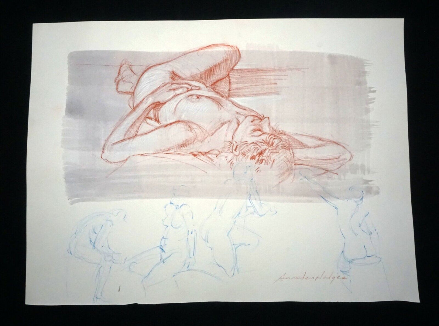 Hawaii Mixed Media Wash Painting Reclining Female Nude Snowden Hodges (Sho)#151