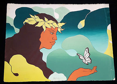 1970s HAWAII SILKSCREEN PRINT 5/250 "WOMAN & BUTTERFLY" by JIM WALSH (Ger)