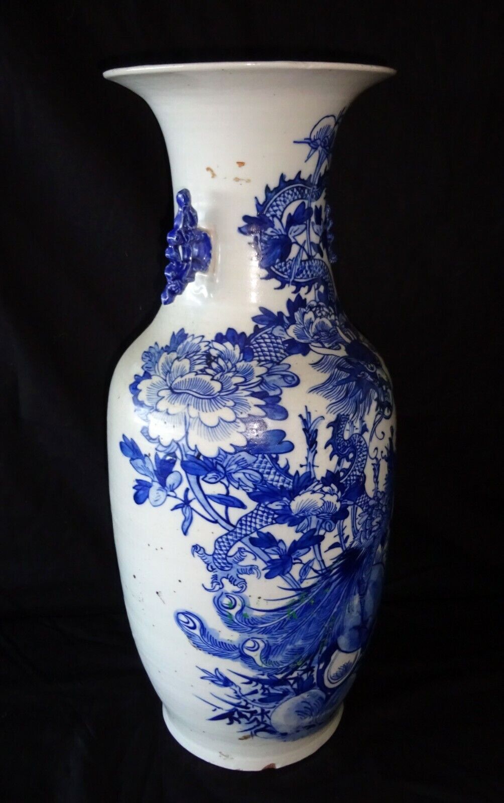 19C Chinese Porcelain B&W Vase w. Dragon & Phoenix & Pearl Motif (HeN)#2 IC