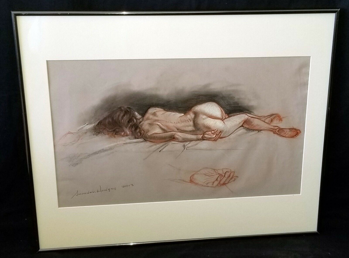 Hawaii Framed Mixed Media Painting Sleeping Nude by Snowden Hodges (Sho)