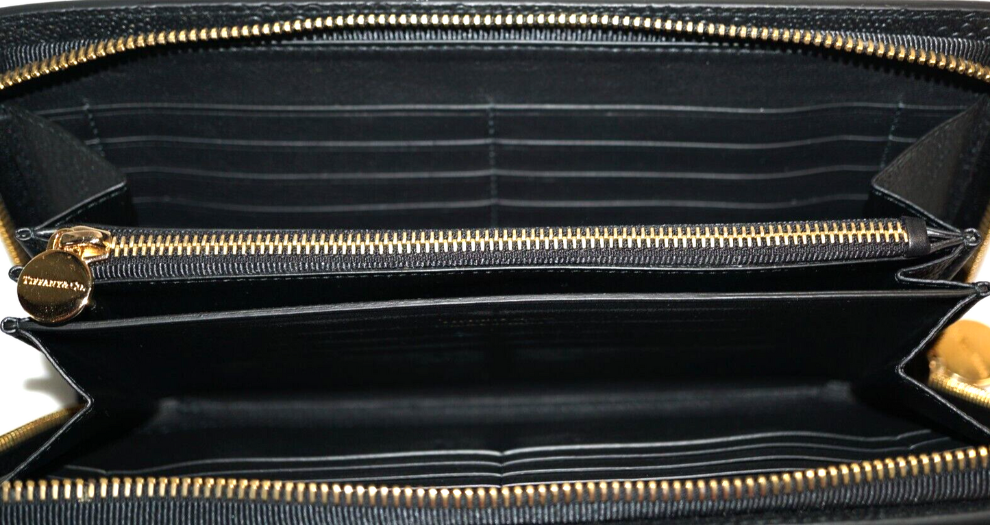 Tiffany & Co. Black Wave Embossed Continental Leather Zip Wallet (InS)52