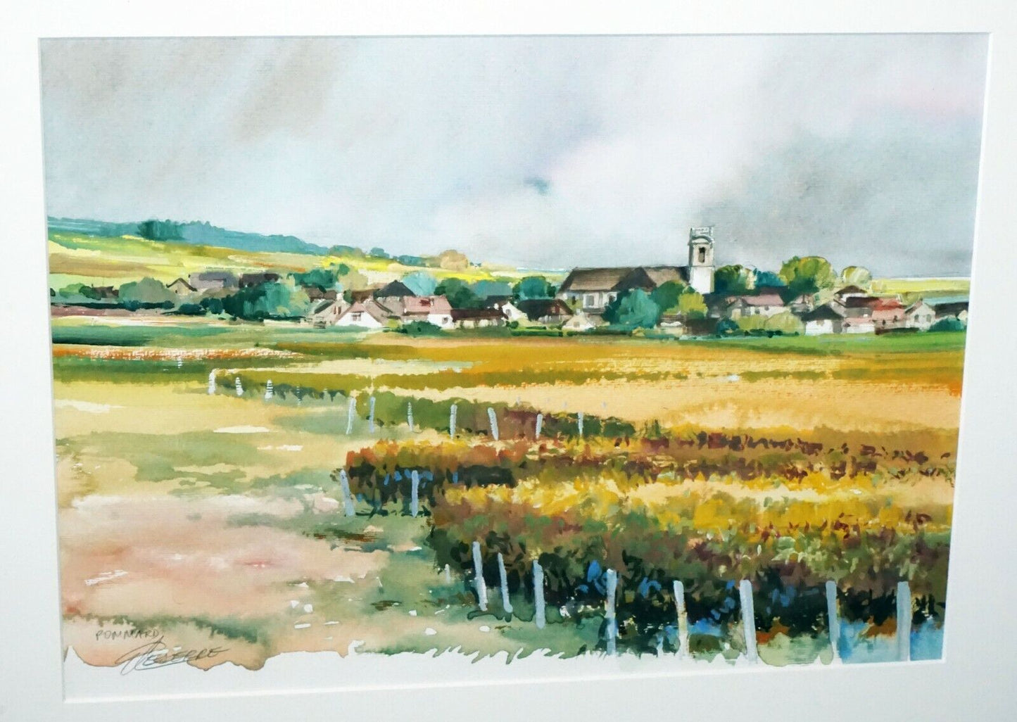 1990s French Burgundy Watercolor Painting Pommard Village Gerard Leserre (TaE)