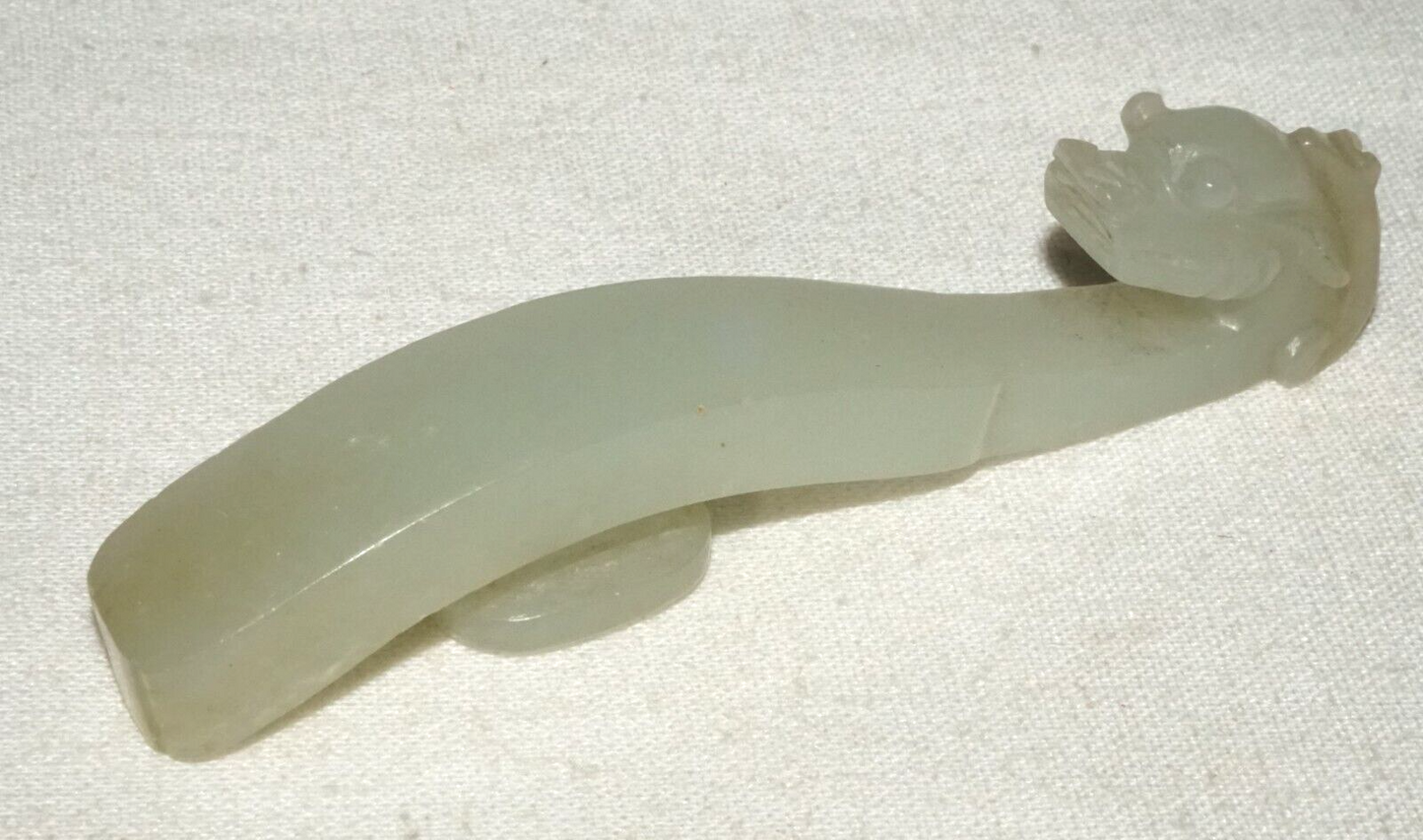 Antique Chinese Grey Green Nephrite Jade Dragon Belt Hook (UVi)#20