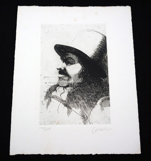 '60s California Etching Print "Male Portrait" by Thomas Cornell (1937-2012)(Mod)