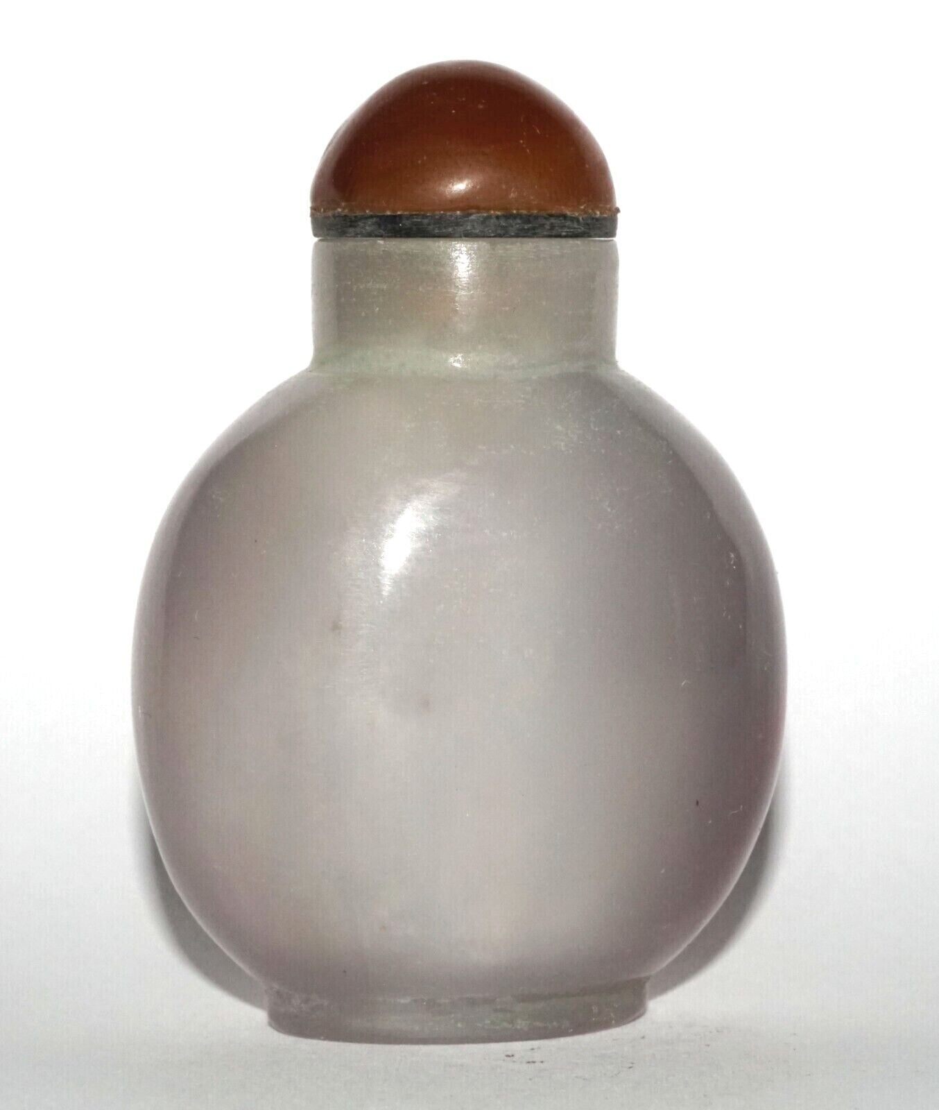 Vintage Chinese Semi Translucent Agate Carved Snuff Bottle w. Red Stop (LeS) G12