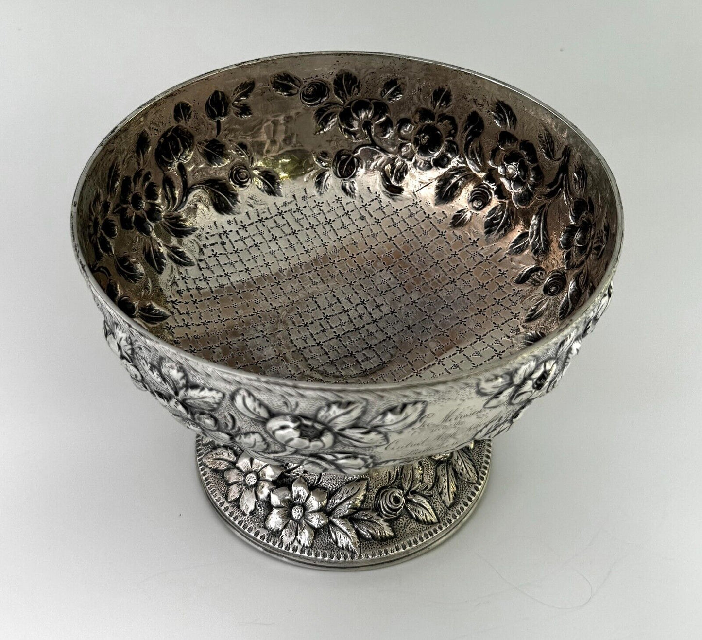 Antique 11 oz Coin Silver S. Kirk & Son Footed Bowl w Floral Repousse (WeP)