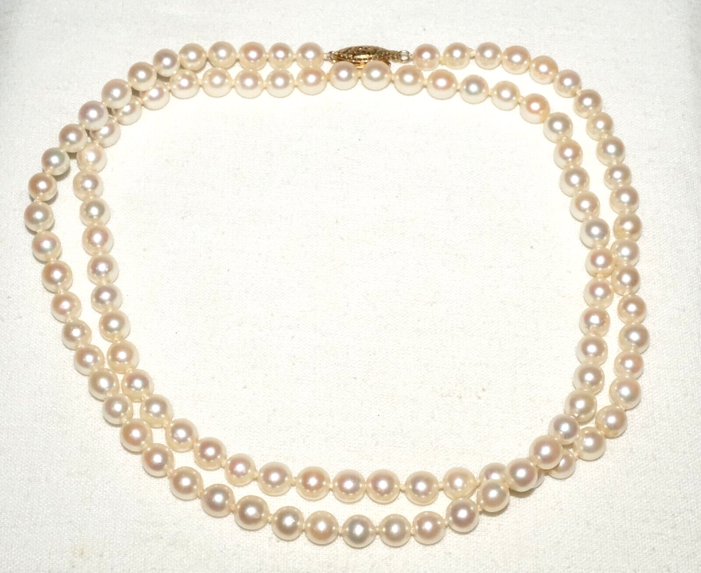 Vintage Mini Pearl Necklace w. 14k Yellow Gold Filigree Clasp (InS)L5 4th