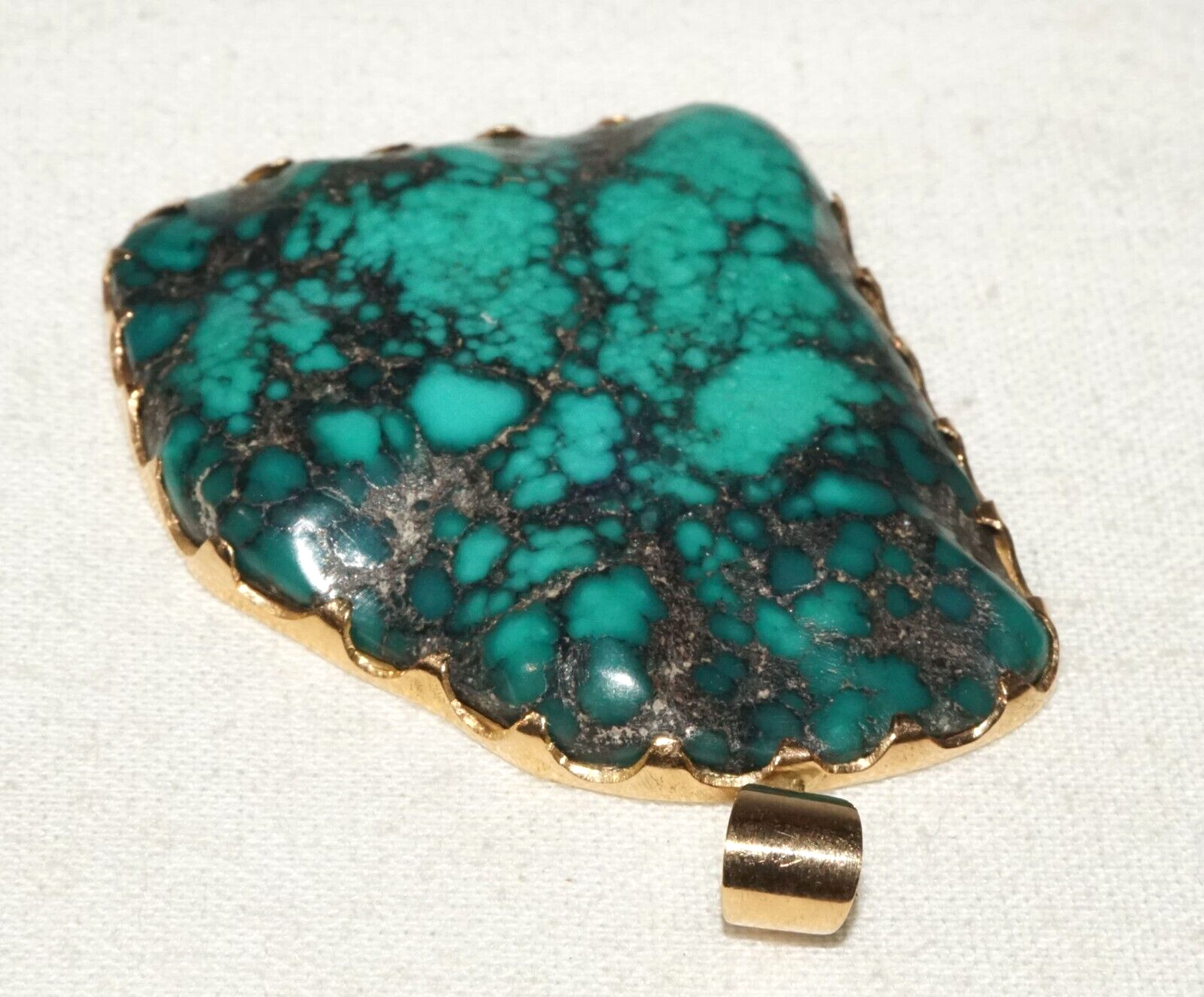 Vintage 14k Yellow Gold set Attractive Natural Turquoise Matrix Pendant (GoB) #2