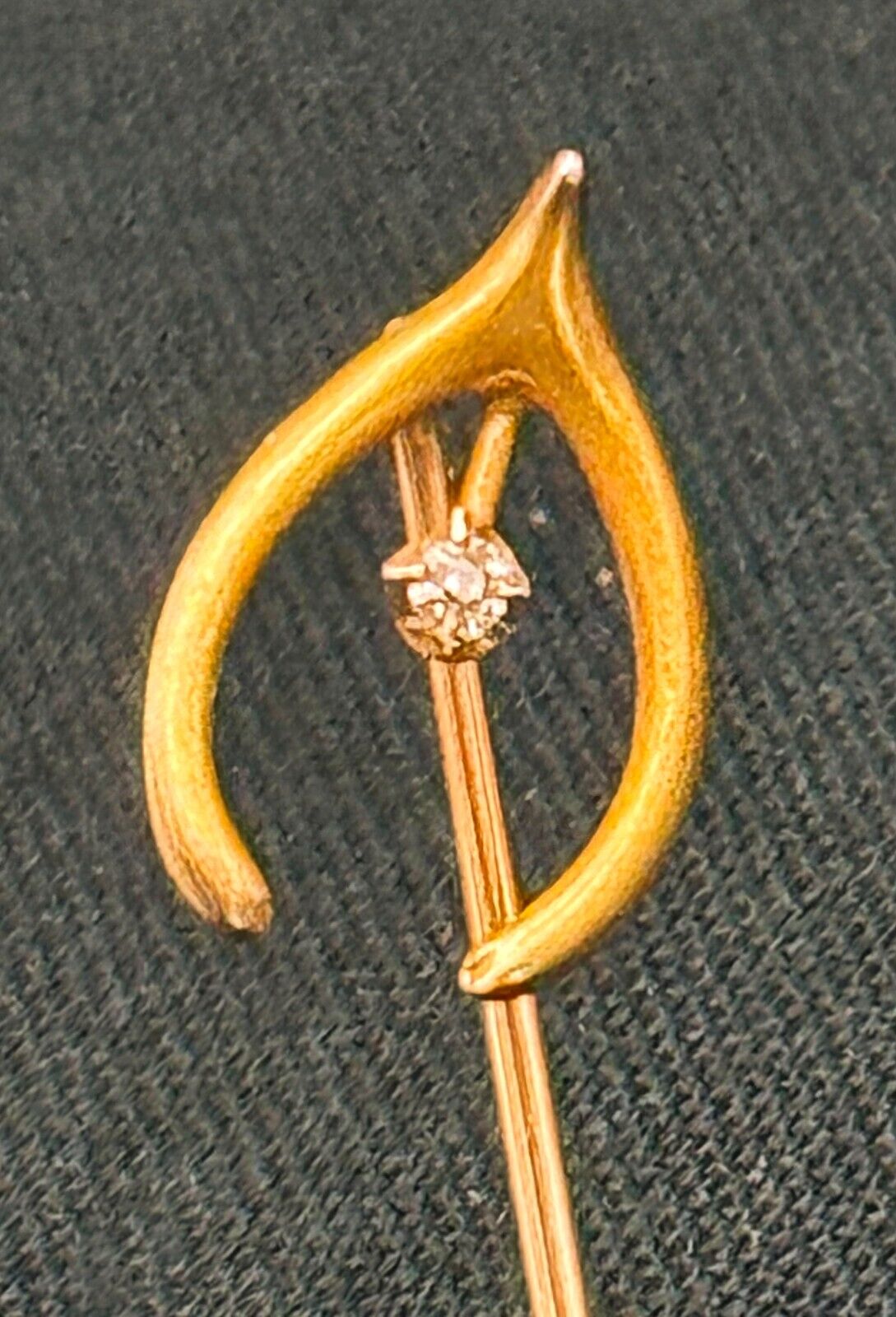 14k Yellow Gold Stick Pin with Diamond Accented Wish Bone (McC)