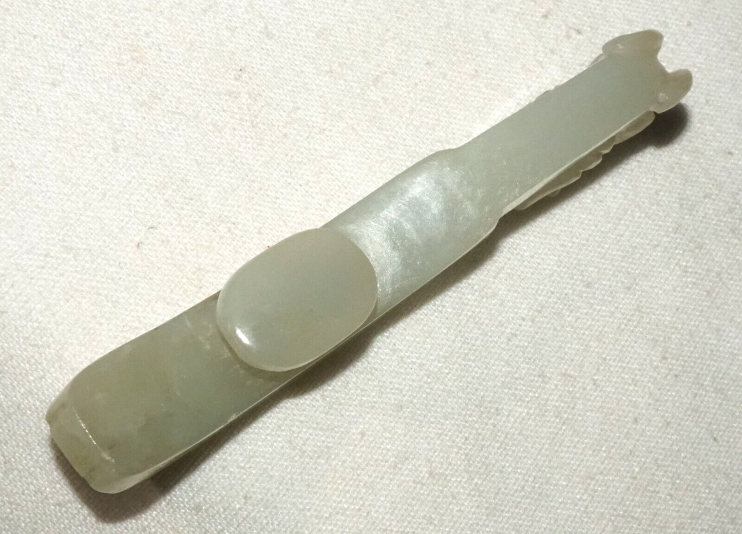 Antique Chinese Grey Green Nephrite Jade Dragon Belt Hook (UVi)#20