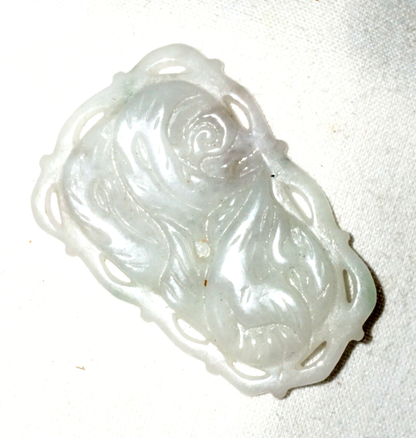 Vintage Chinese White Jade Pierced Plaque Pendant w. Curvilinear Design (***)