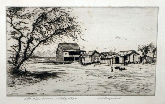 1928 Hawaii Print Etching Old Koa House Kalepolepo by Huc M. Luquiens (DAT)#29