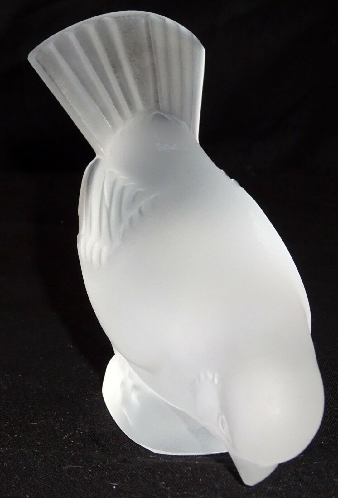 Vintage French Frosted Crystal Sparrow Bird Head Down Sculpture by Lalique (MeG)