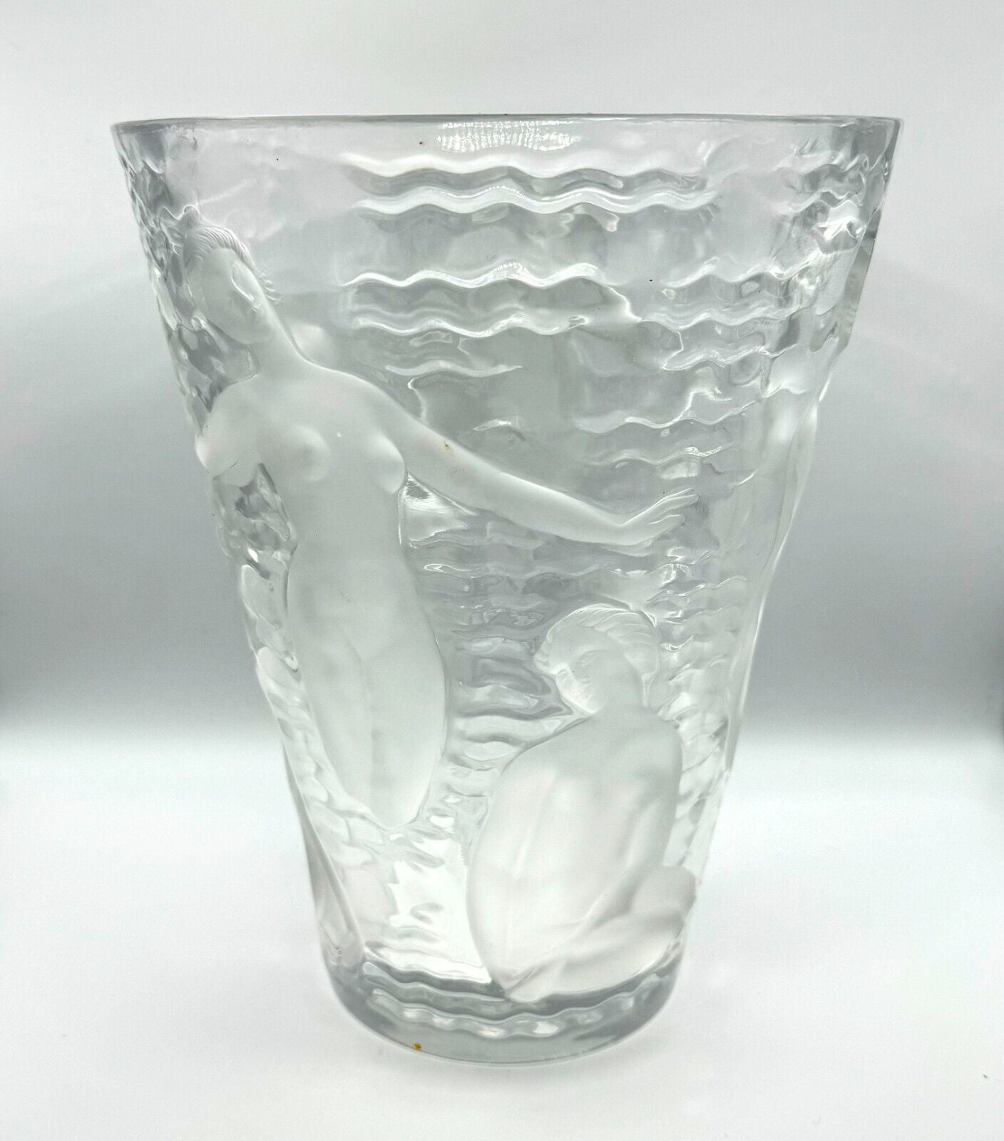 Vintage French Frosted Crystal Lalique Ondines Nudes Vase (AHB)