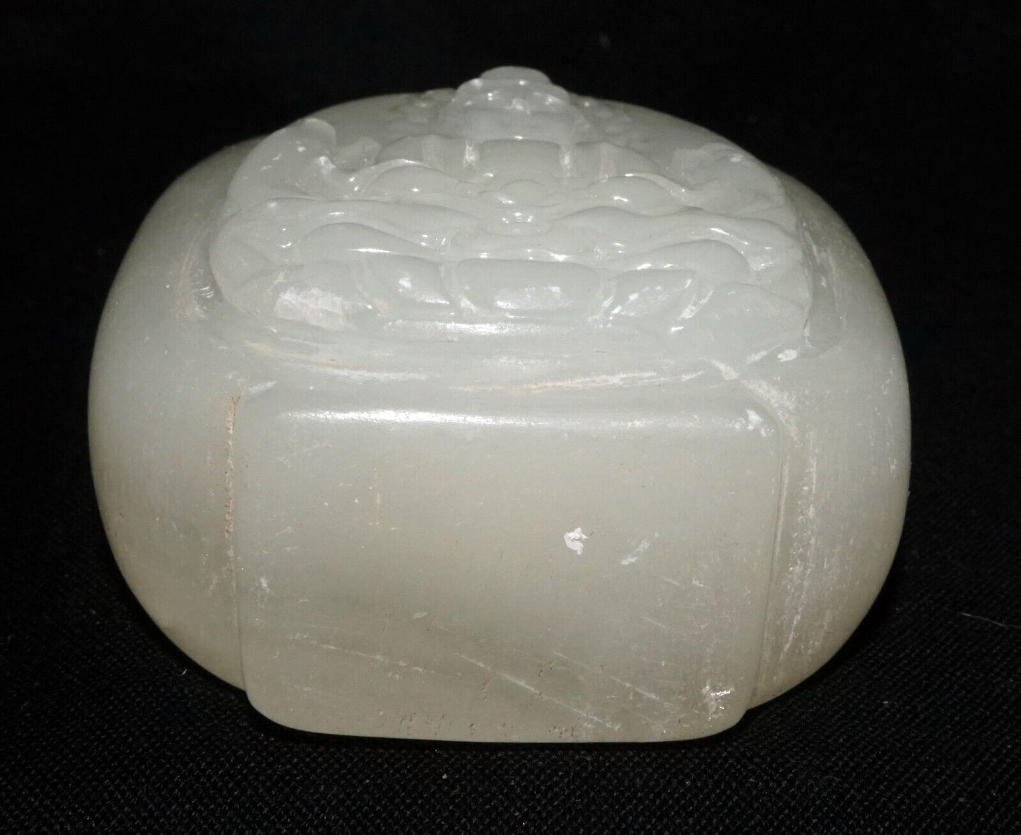 Vintage Chinese Glass Carved Snuff Bottle w. Seated Buddha Motif (LeS) G11