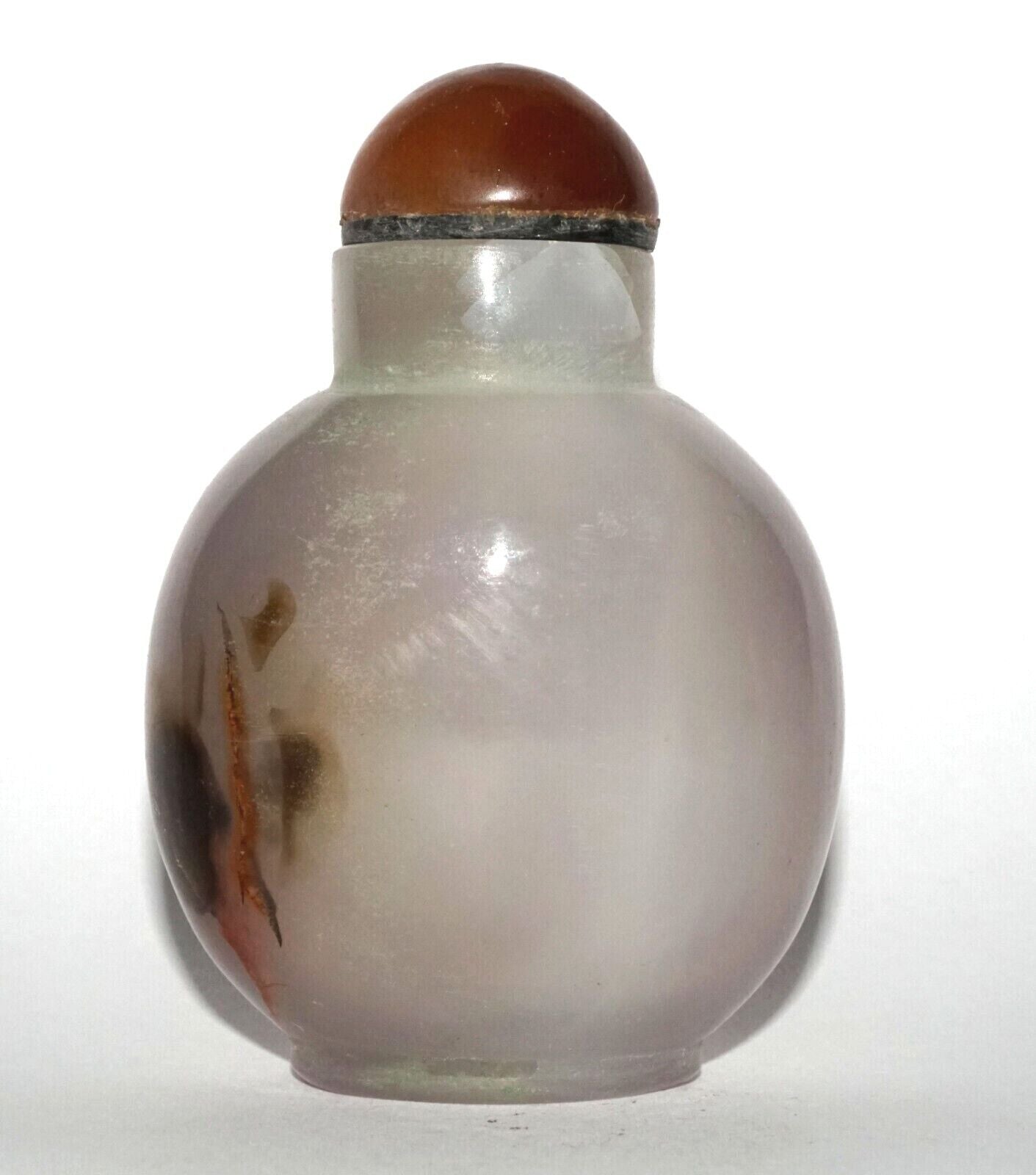 Vintage Chinese Semi Translucent Agate Carved Snuff Bottle w. Red Stop (LeS) G12