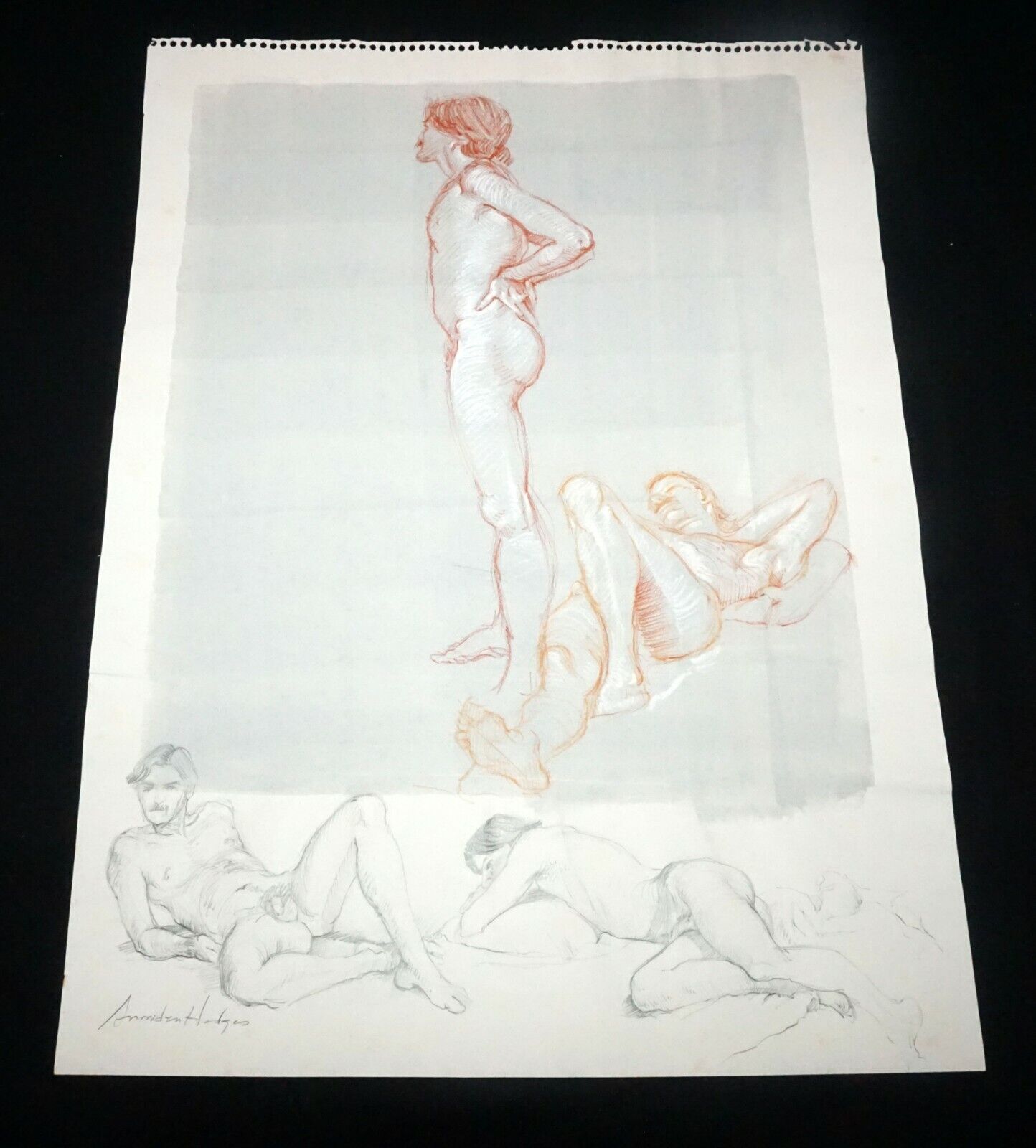 Hawaii Mixed Media WC Wash Drawing Painting Male Nude by Snowden Hodges (Sho)#39