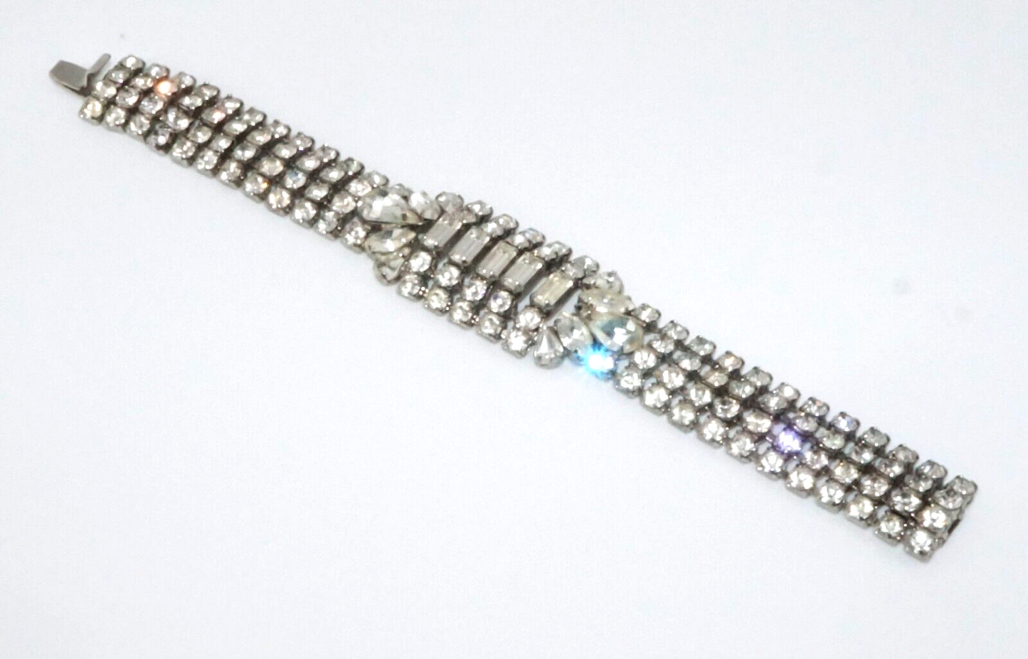 Vintage Weiss Rhinestone Bracelet w Round & Baguette Stones (McC)