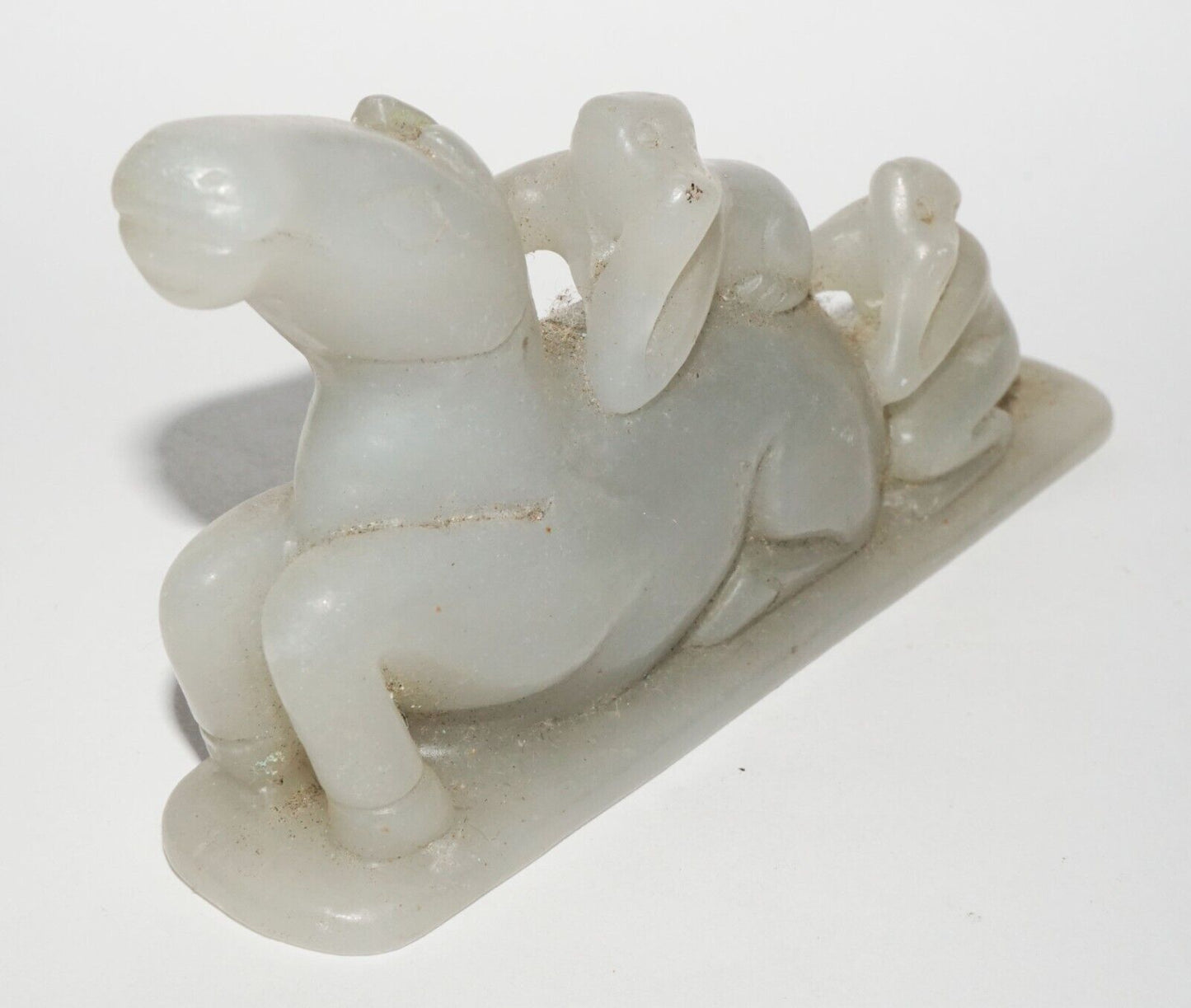 Vintage Chinese Nephrite Jade Horse & Double Monkey Motif Carving (LeS)