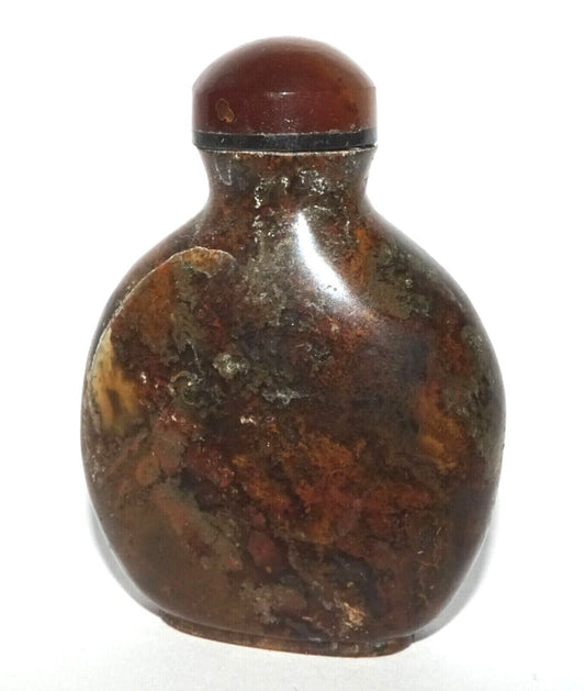 Vintage Chinese Black & Brown Marbled Agate Carved Snuff Bottle (LeS) G16