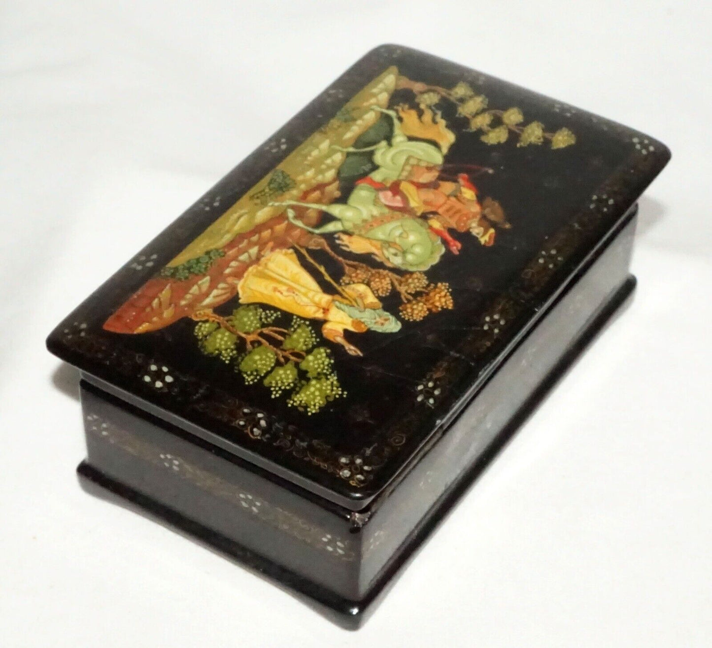 Vintage Russian Lacquer Box Hunter on Horse Back Meeting a Sage signed (AHB)