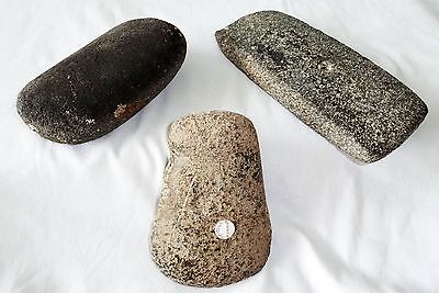 3x Anasazi Hohokam Fully Grooved Stone Axe & Axe Blank & Rubber Stone (Ver)