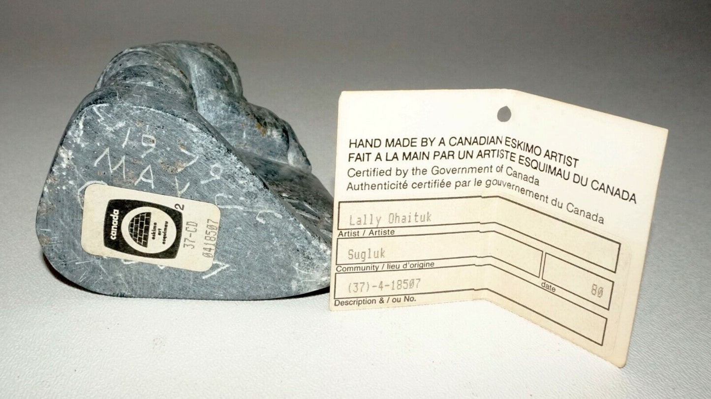 1980 Inuit Eskimo Sugluk Tribe Stone Carved Child by Lally Ohaituk (CLB)