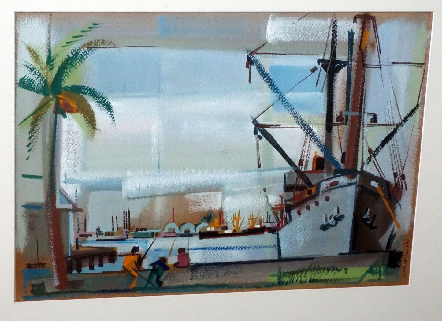 '49 Hawaii Watercolor Painting "Harbor Scene" by J. Halley Cox (1910-1974)(Dyb)