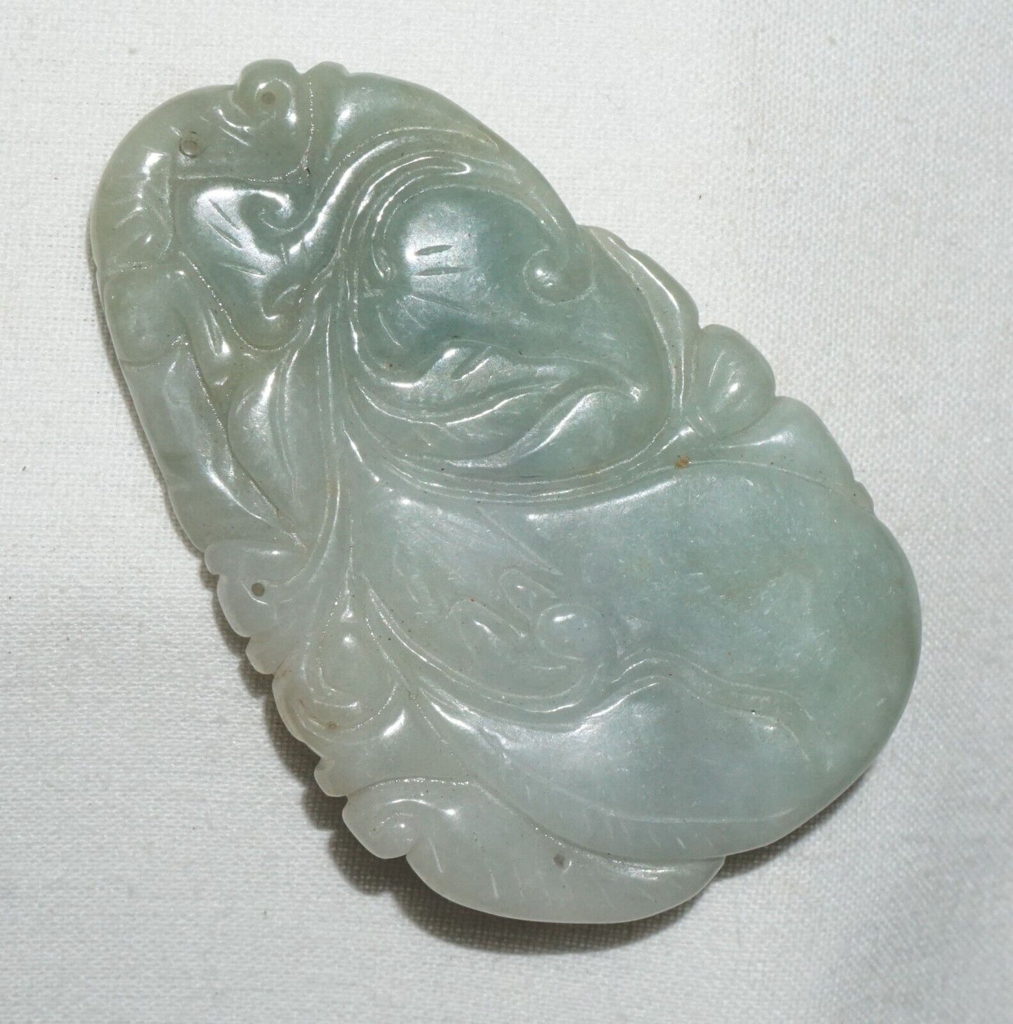 Vintage Chinese Well Carved Jadeite Jade Pendant Peach Feline & Toad Motif (***)