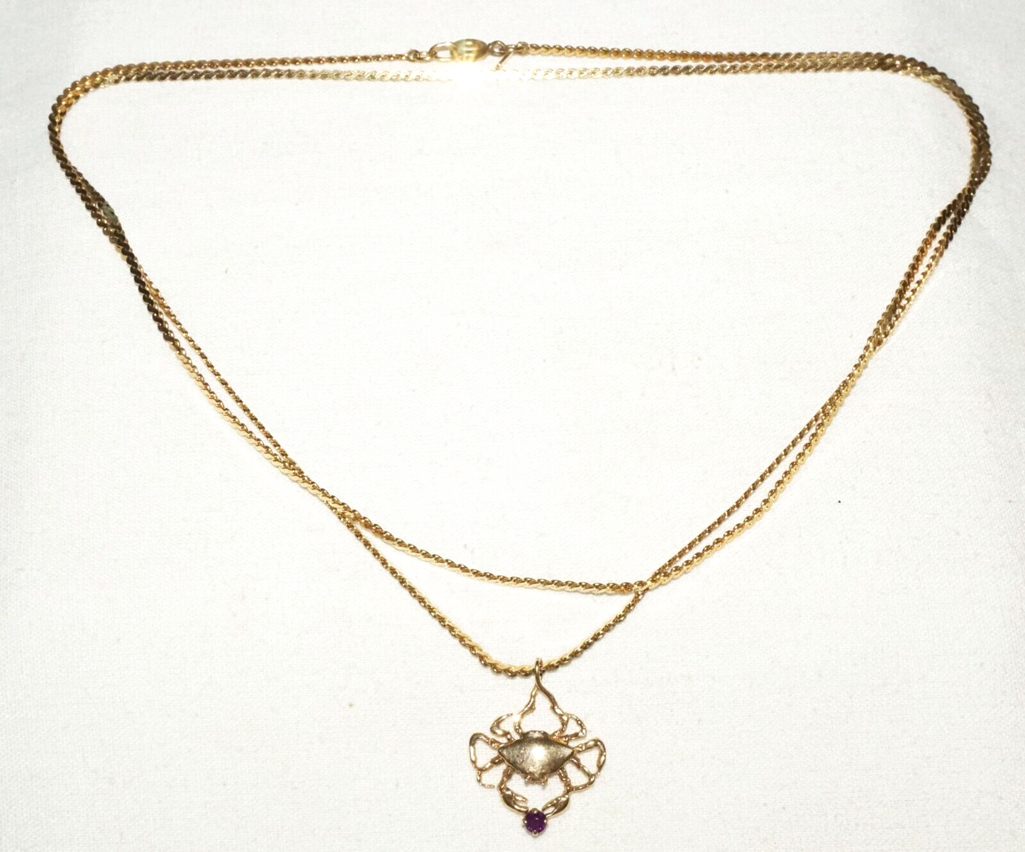 Vintage Gold Plated Necklace w 14k Yellow Gold Zodiac Cancer Motif Pendant (KiL)