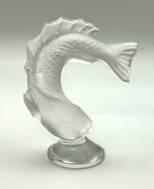 French Frosted Crystal Lalique Leaping Koi Fish Figurine 3.25" (TuC)