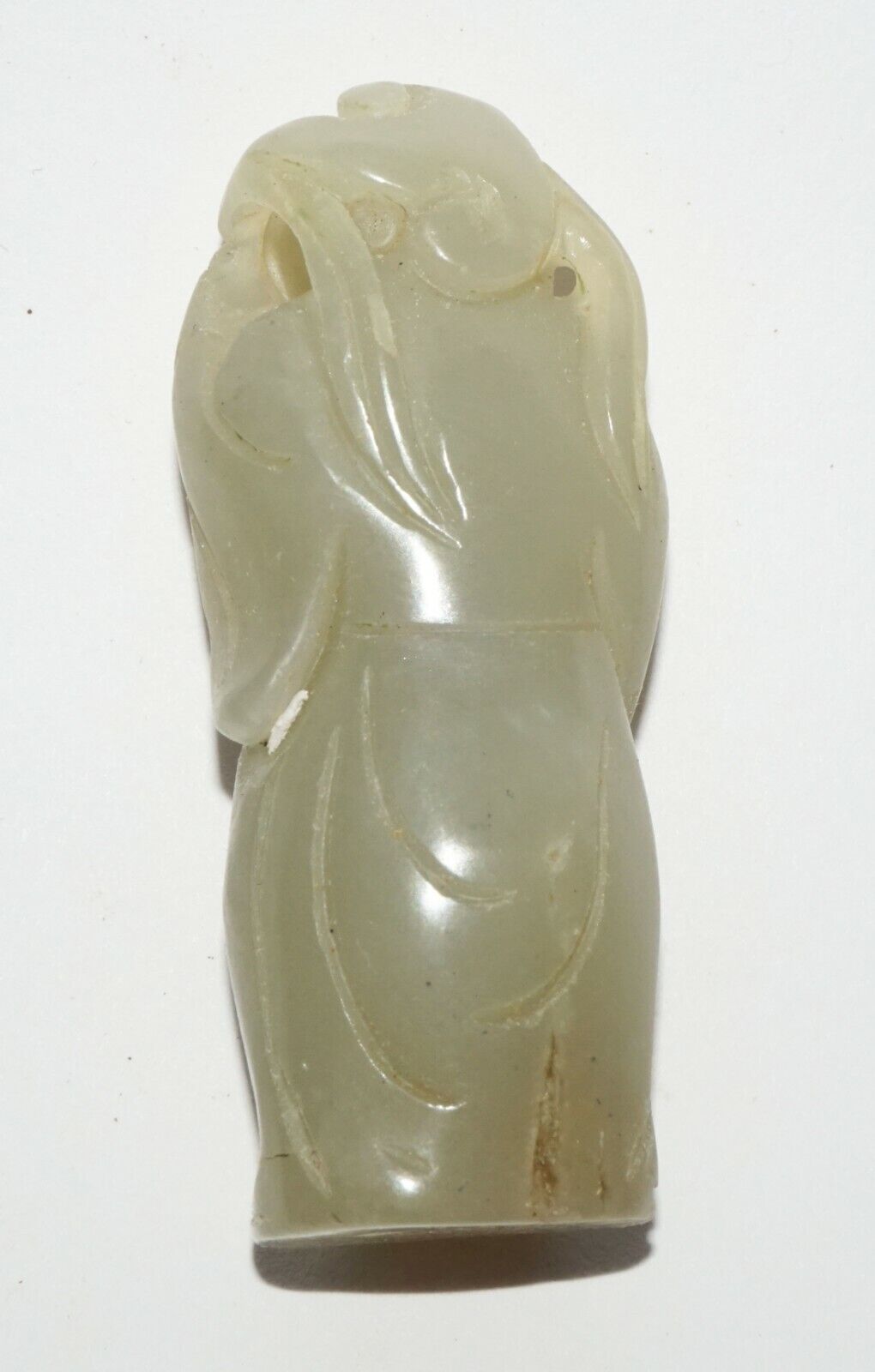 Vintage Chinese Pierced Nephrite Carved Standing Figure Holding Lingzhi (LeS) G3