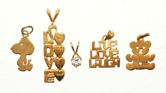 3+2x Vintage 14k Yellow Gold Charms Love Bear Snoopy+2x G.P Love CZ Pend(BrM)#49
