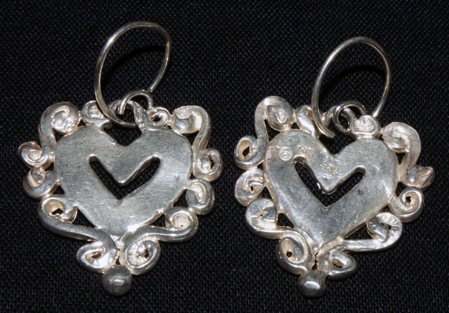 Vintage Hawaii Sterling Silver Heart & Scroll Border Earrings by E Heart C (WoJ)