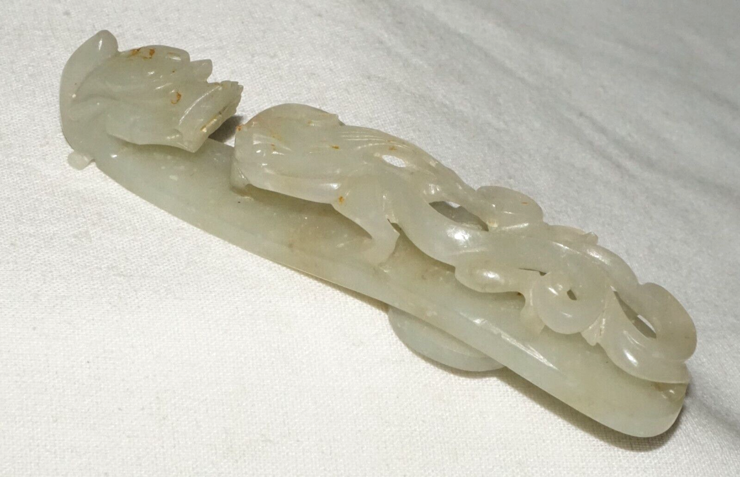 Antique Chinese Grey Green Nephrite Jade Dragon Belt Hook (UVi)#1