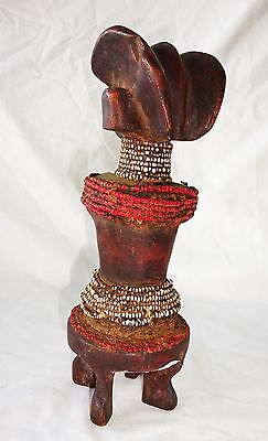 20CT African Zaire Tribal Ancestral Figure Sculpture Carving w Bead Accents(Eic)