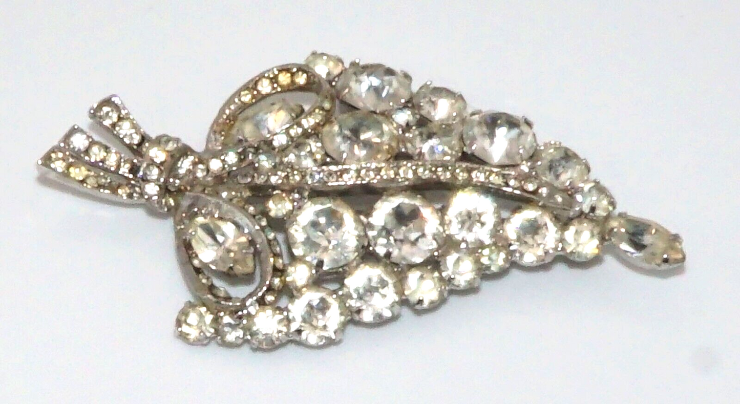 Vintage Silver Tone Rhinestone Brooch w Round & Marquise Stones (McC)