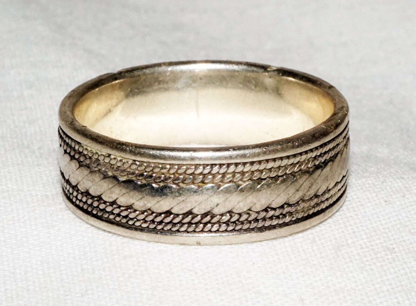 Vintage Sterling Silver Men's Ring Sz. 13.25 w. Banded Designs (ShI)