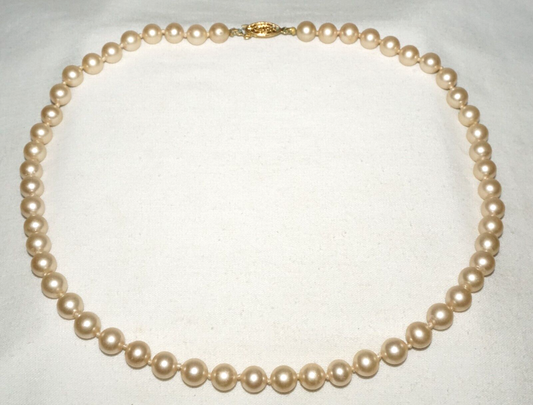 Vintage Faux Pearl Necklace w. Gold Plated Silver Filigree Clasp (InS)L5 1st