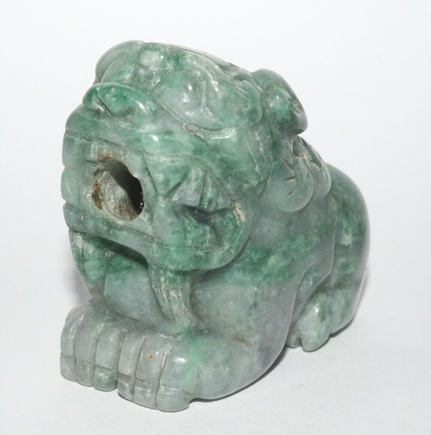 Vintage Chinese Jadeite Jade Carved Snuff Bottle w. Resting Foo Dog (LeS) G12