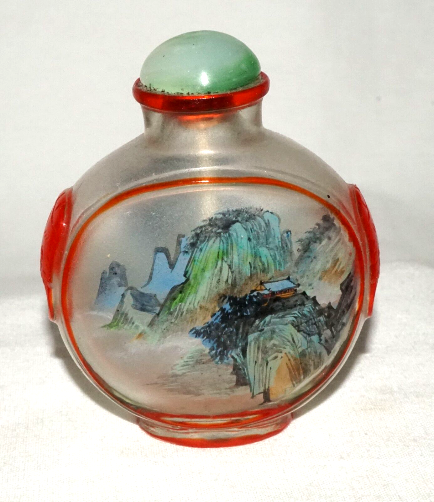 Vintage Chinese Reverse Painting Snuff Bottle w. Landscape Motif (FeH)