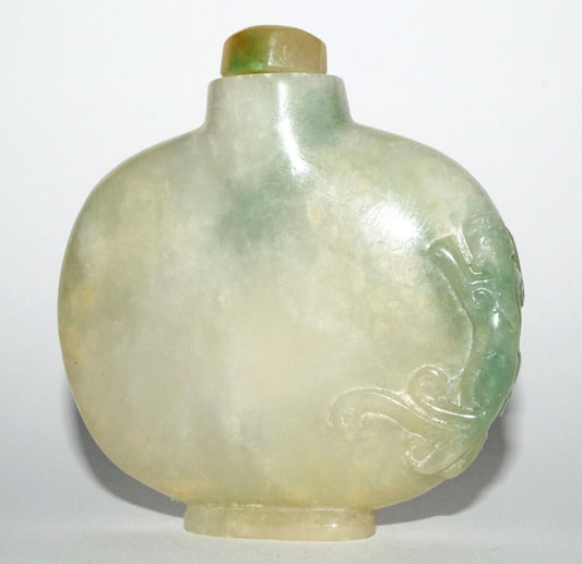 Vintage Chinese Semi Translucent Jadeite Jade Carved Snuff Bottle (LeS) G12