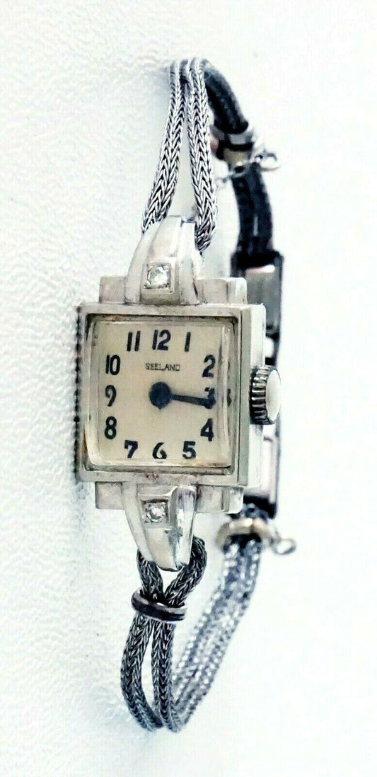 70s Swiss 14k White Gold Diamond Ladies by Seeland Baylor Watch Co. (TaE)#74